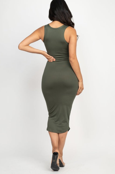 Split Neck Tank Midi Dress