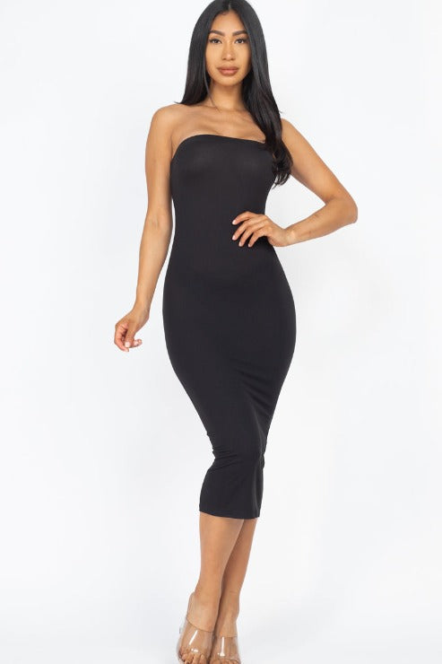 Strapless Tube Bodycon Midi Dress