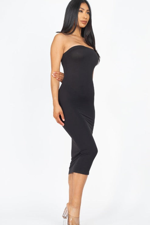 Strapless Tube Bodycon Midi Dress