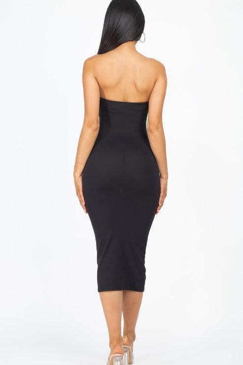 Strapless Tube Bodycon Midi Dress