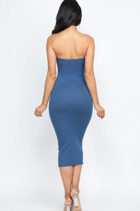 Strapless Tube Bodycon Midi Dress