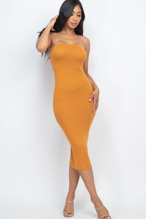 Strapless Tube Bodycon Midi Dress
