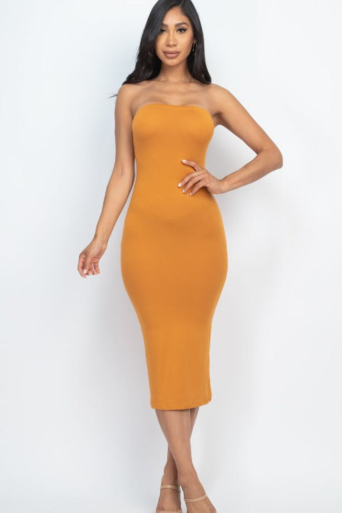 Strapless Tube Bodycon Midi Dress