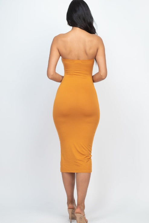 Strapless Tube Bodycon Midi Dress