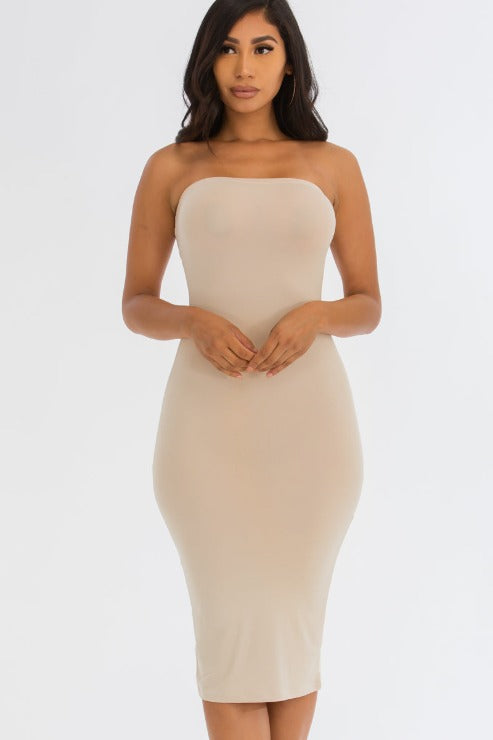 Strapless Tube Bodycon Midi Dress