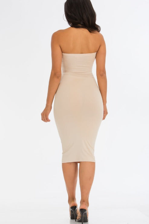 Strapless Tube Bodycon Midi Dress