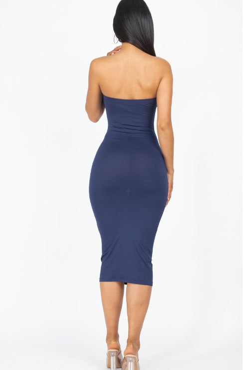 Strapless Tube Bodycon Midi Dress