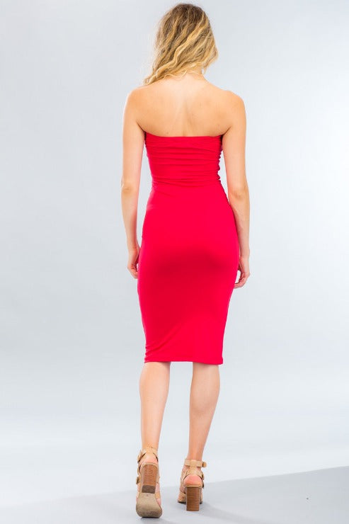 Strapless Tube Bodycon Midi Dress