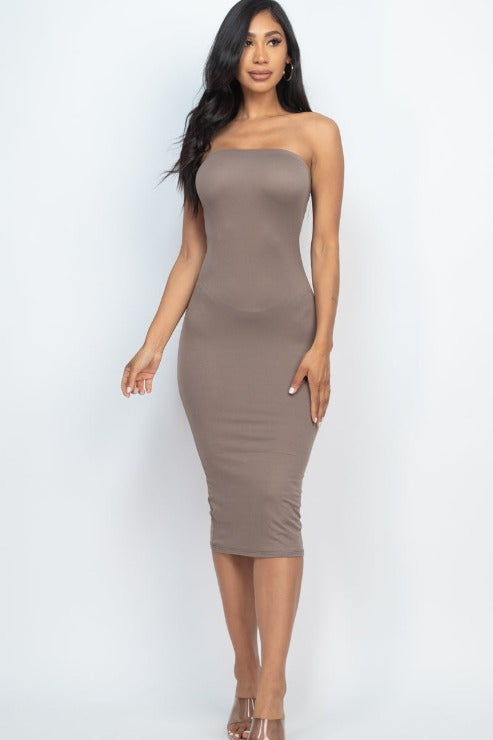 Strapless Tube Bodycon Midi Dress