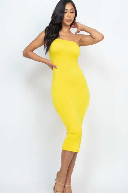 Strapless Tube Bodycon Midi Dress