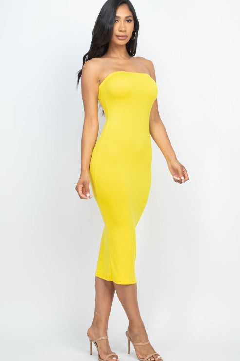 Strapless Tube Bodycon Midi Dress