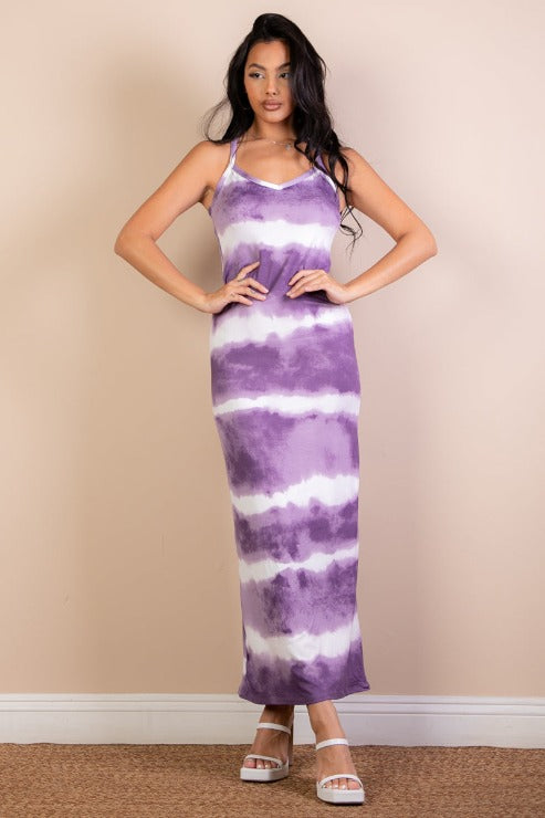 Stripe Tie-Dye Printed Maxi Dress