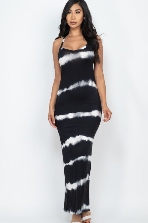 Stripe Tie-Dye Printed Maxi Dress