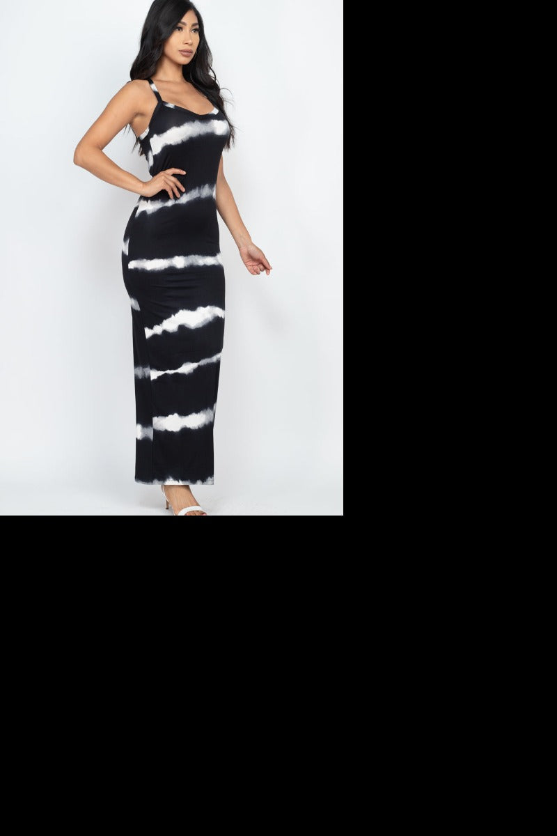 Stripe Tie-Dye Printed Maxi Dress