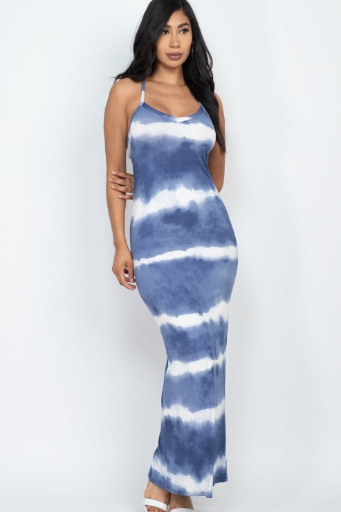 Stripe Tie-Dye Printed Maxi Dress