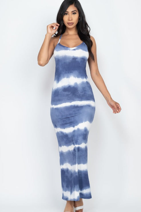 Stripe Tie-Dye Printed Maxi Dress