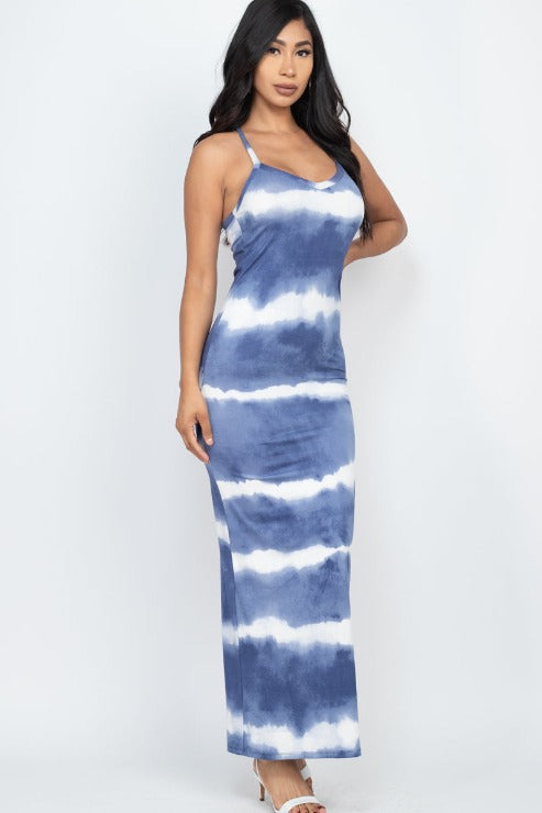 Stripe Tie-Dye Printed Maxi Dress
