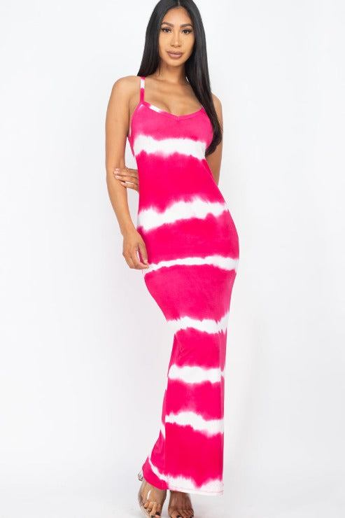 Stripe Tie-Dye Printed Maxi Dress