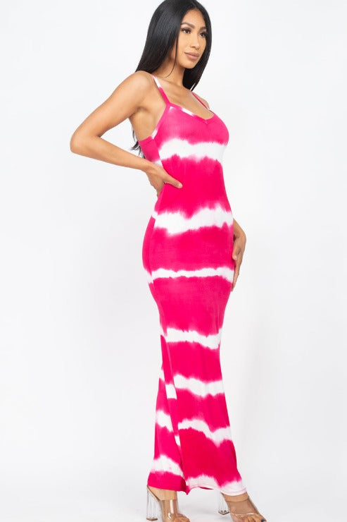 Stripe Tie-Dye Printed Maxi Dress
