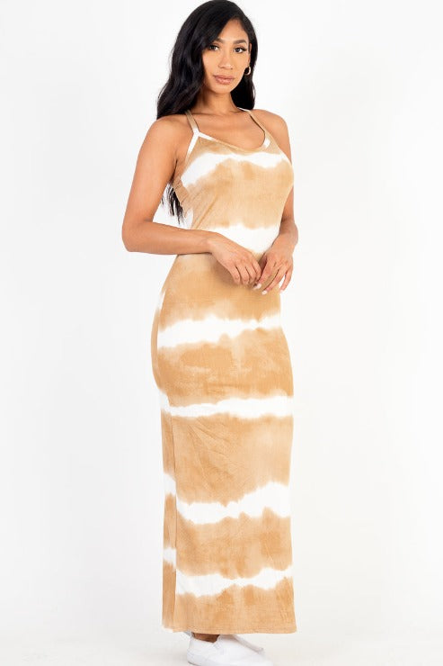 Stripe Tie-Dye Printed Maxi Dress