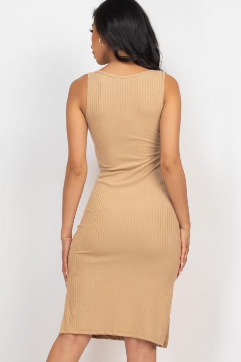 Ribbed Side Slit Tank Midi Dress