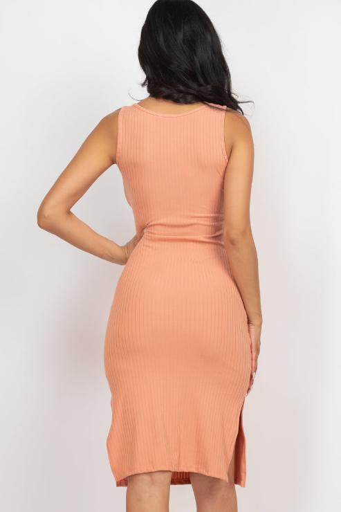 Ribbed Side Slit Tank Midi Dress