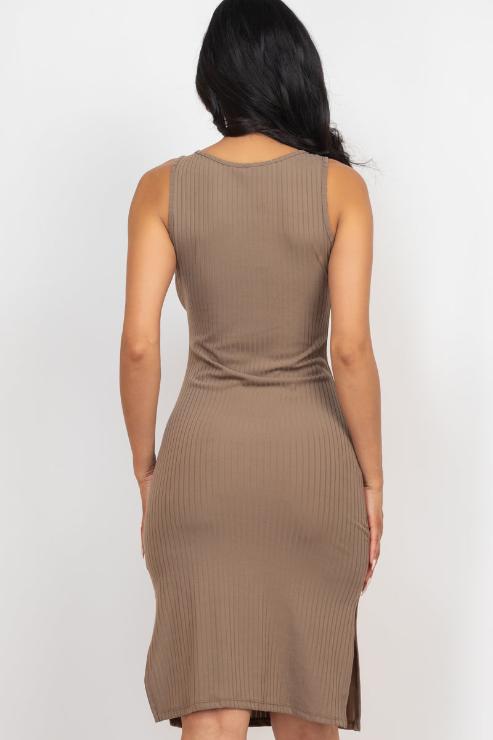Ribbed Side Slit Tank Midi Dress