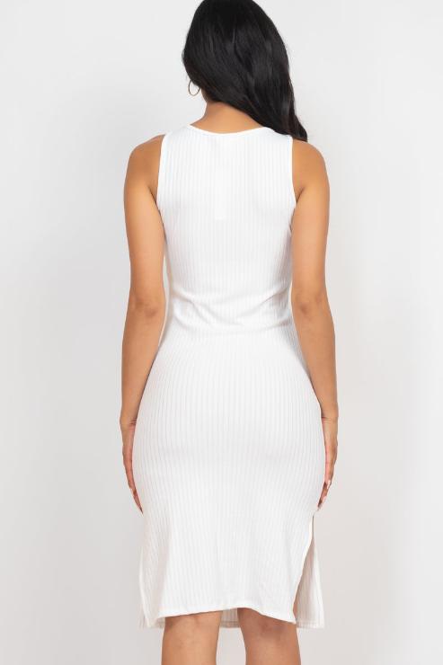 Ribbed Side Slit Tank Midi Dress