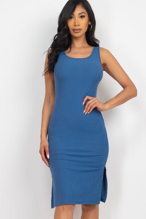 Ribbed Side Slit Tank Midi Dress