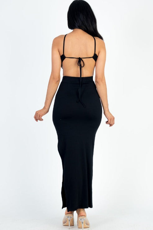 Tie Backless Split Thigh Maxi Dress