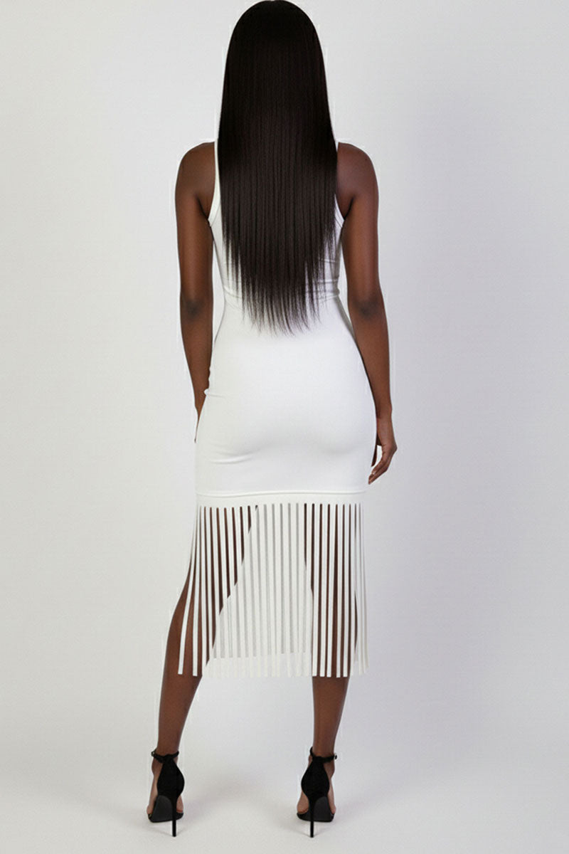 Sleeveless Fringe Midi Dress