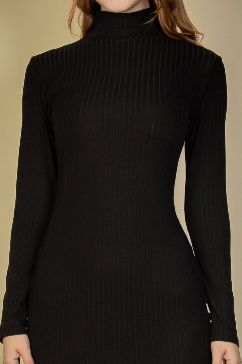 Ribbed Mock Neck Long Sleeve Bodycon Midi Dress (CAPELLA)