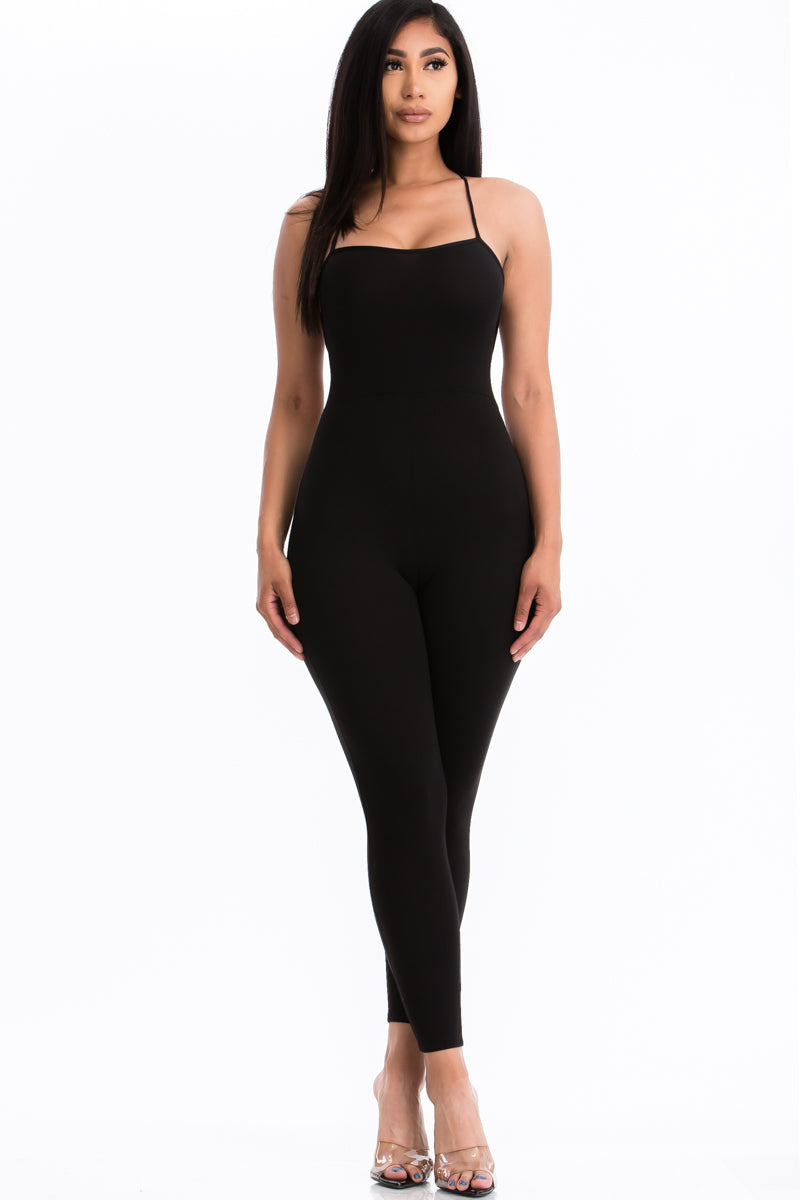 Criss-Cross Open Back Bodycon Jumpsuit