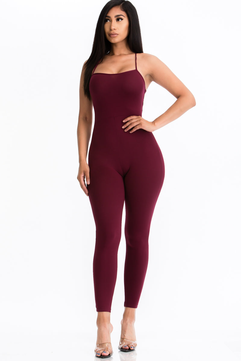 Criss-Cross Open Back Bodycon Jumpsuit