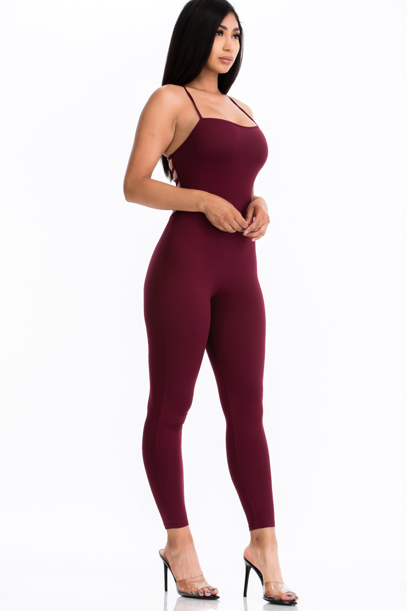 Criss-Cross Open Back Bodycon Jumpsuit