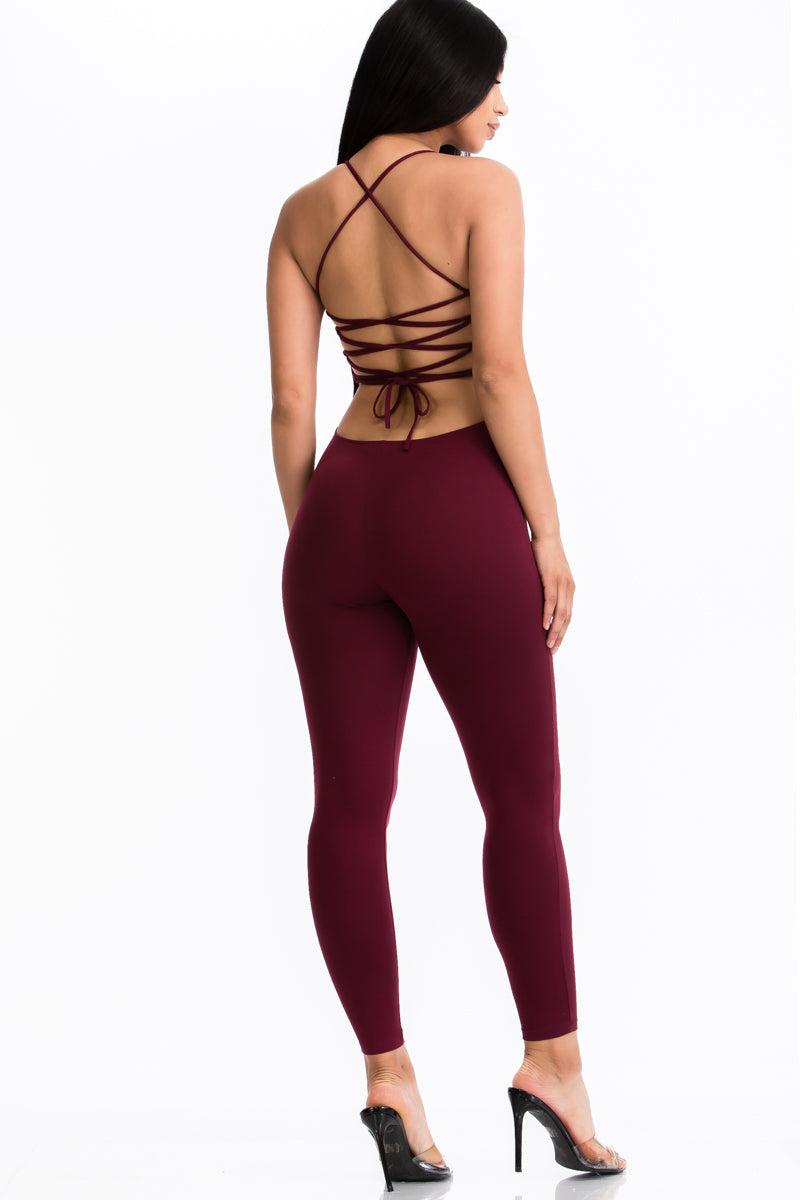 Criss-Cross Open Back Bodycon Jumpsuit