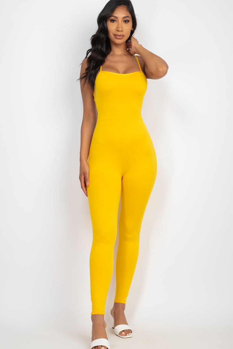 Criss-Cross Open Back Bodycon Jumpsuit