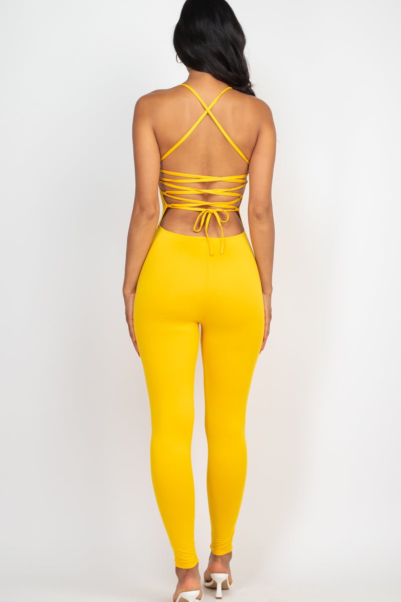 Criss-Cross Open Back Bodycon Jumpsuit (CAPELLA)