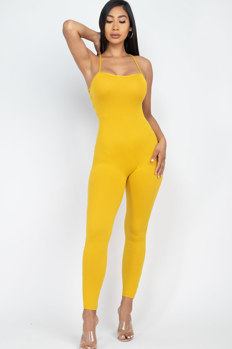 Criss-Cross Open Back Bodycon Jumpsuit
