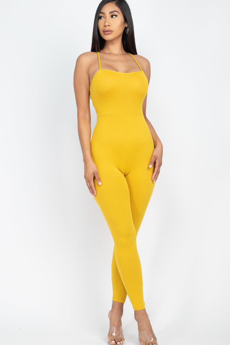 Criss-Cross Open Back Bodycon Jumpsuit
