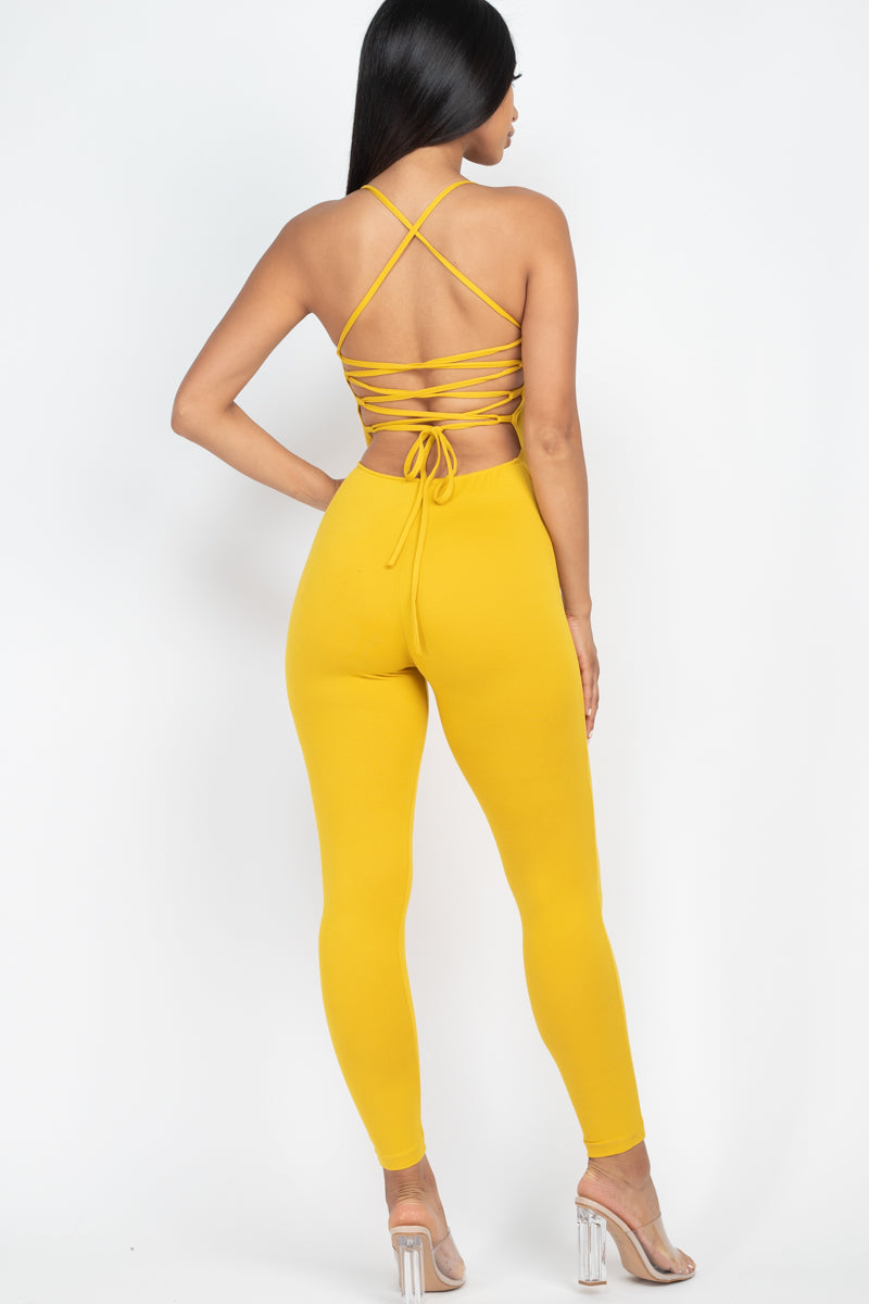 Criss-Cross Open Back Bodycon Jumpsuit
