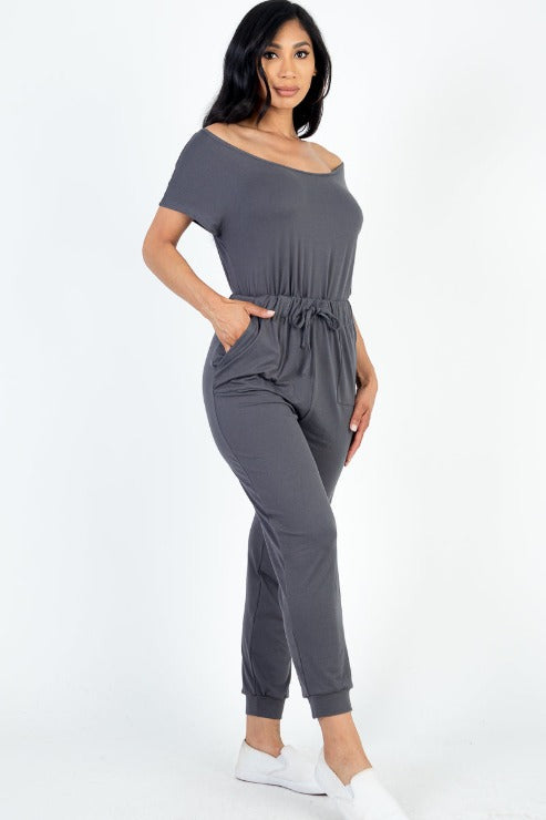 Two-way Shoulder Drawstring Jumpsuit