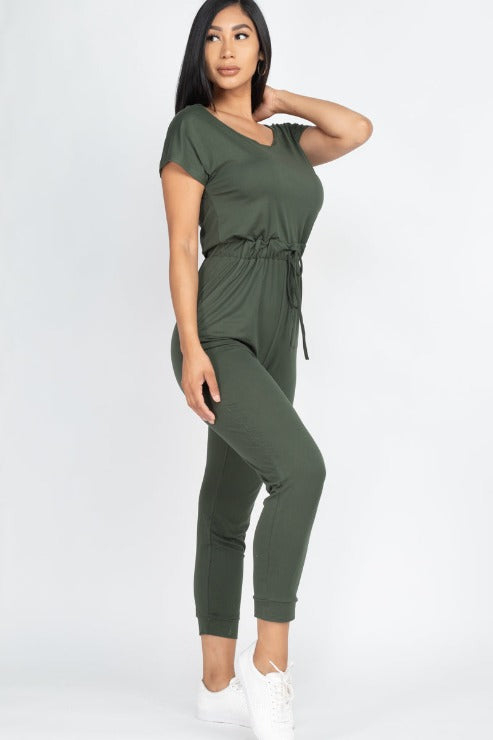 Two-way Shoulder Drawstring Jumpsuit