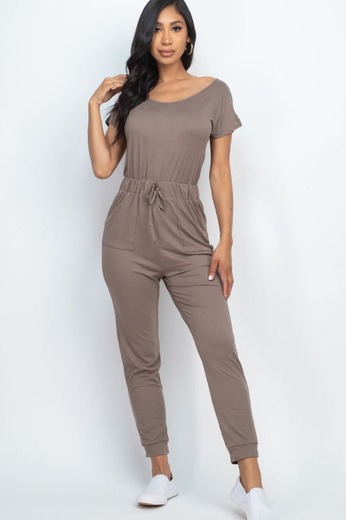 Two-way Shoulder Drawstring Jumpsuit