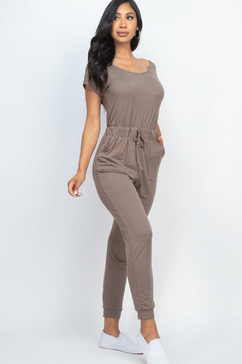 Two-way Shoulder Drawstring Jumpsuit
