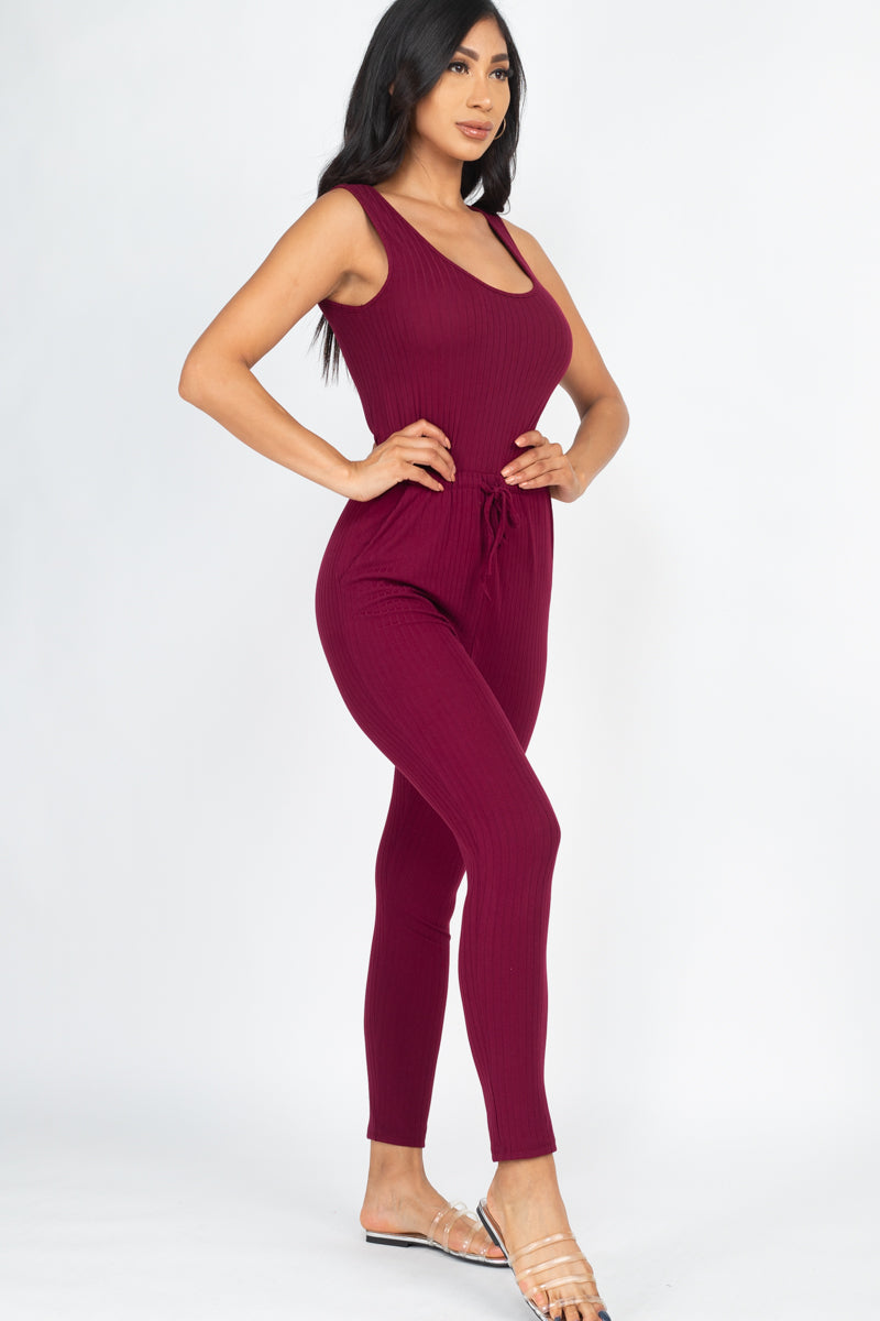 Ribbed Sleeveless Drawstring Jumpsuit (CAPELLA)