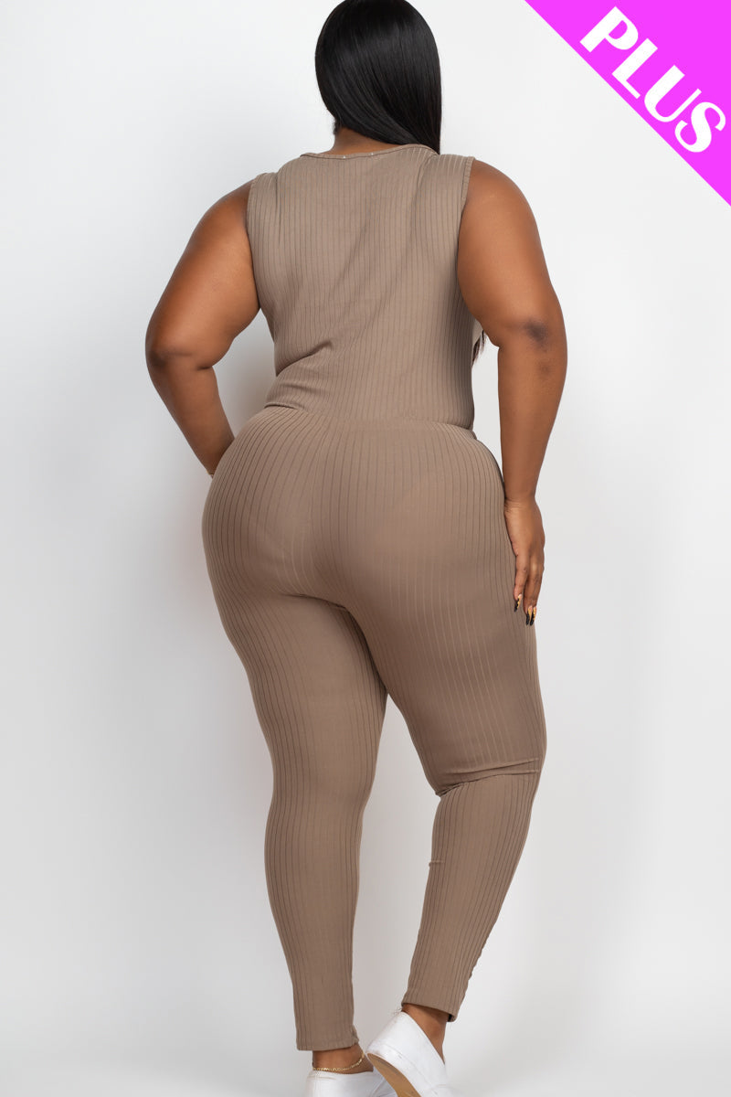 Plus Size Ribbed Sleeveless Drawstring Jumpsuit