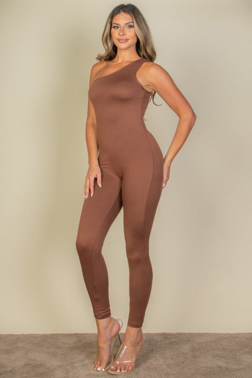 Solid Color One Shoulder Jumpsuit