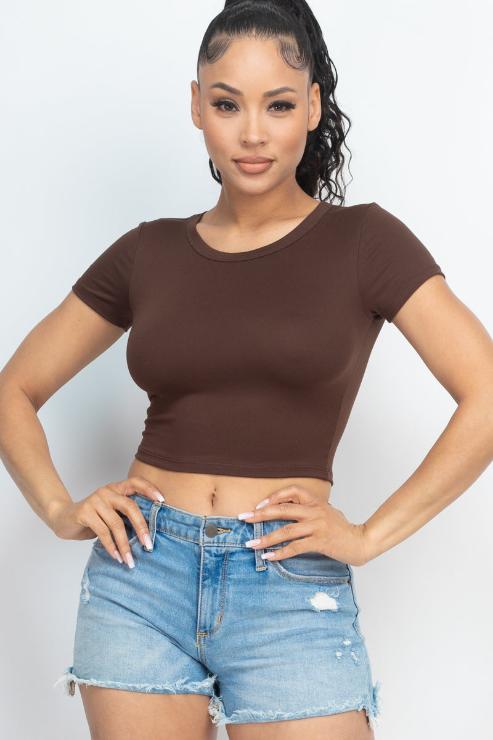 Short Sleeve Roundneck Crop Top