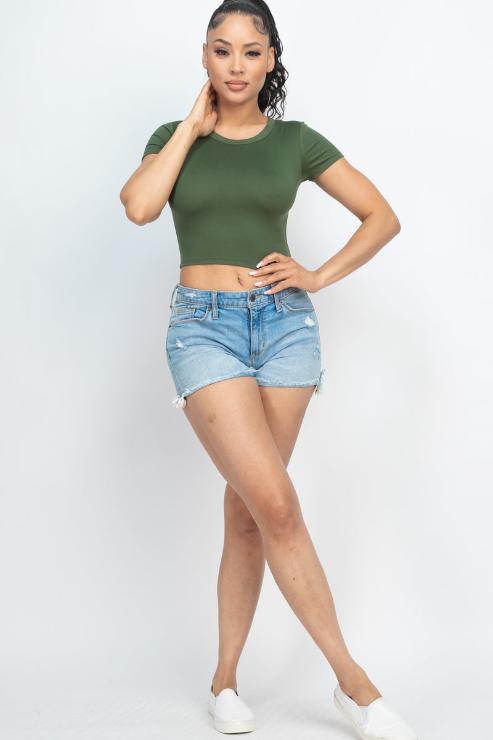 Short Sleeve Roundneck Crop Top